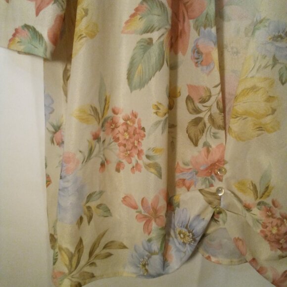 LL Martin Open Front Blouse 16W Simi Sheer Half Sleeve Floral Cream Pink Green - Picture 8 of 15